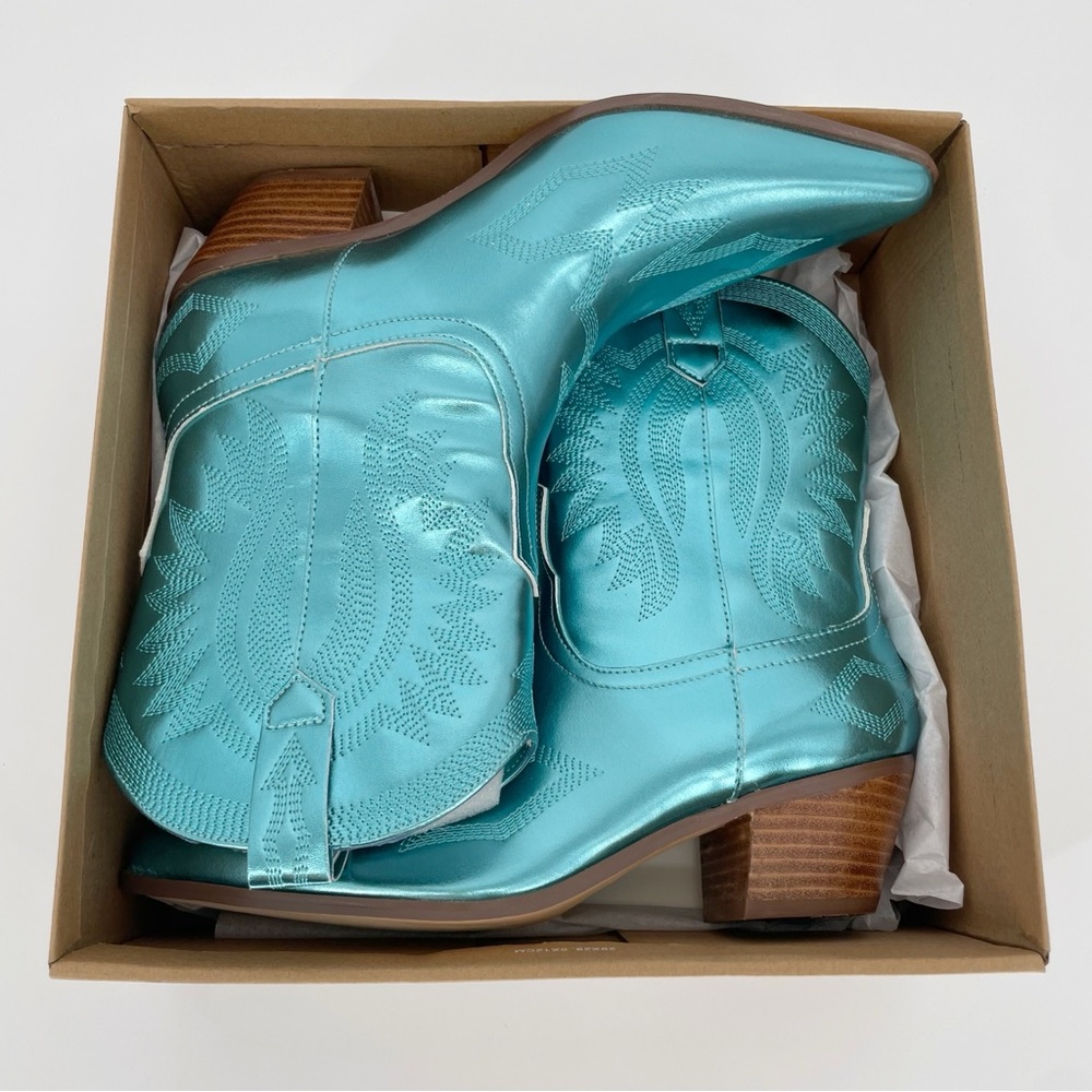 Cushionaire Cowboy Blue Metallic Western Boot Leon Pointed Mid Calf Memory Foam - Picture 2 of 8